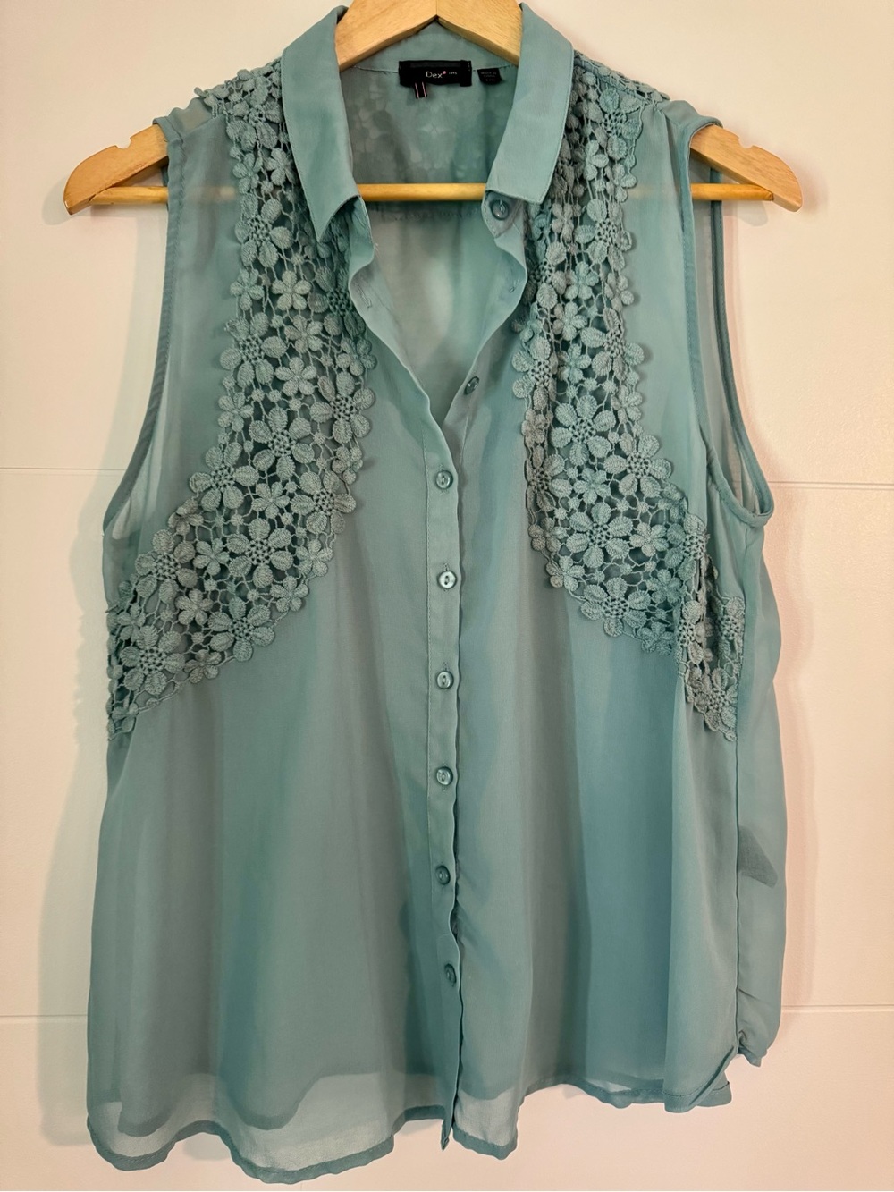 Dex Sleeveless Sheer Floral Embroidered Button-Front Blouse